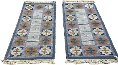 £490 • Buy 2 Vintage Medium Size Swedish Wool Flat-weave Rolakan  Rugs Circa 1960-70s