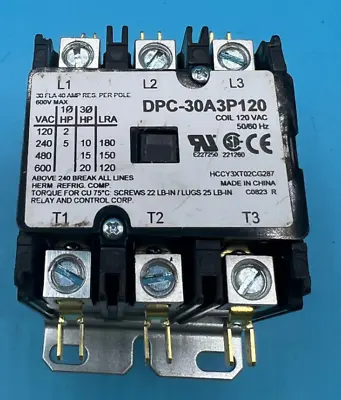 Relay & Control DPC-30A3P120 Definite Purpose Contactor  30 Amp - 3 Pole 120V • $29.44