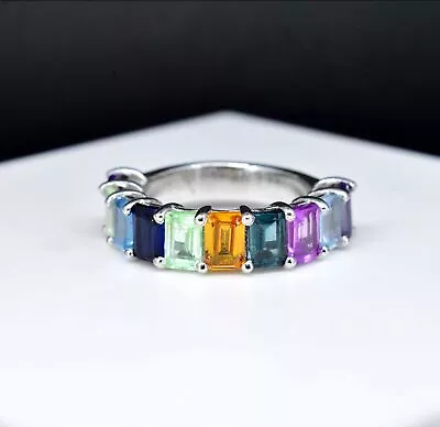 6.95 Gm Heated Multi Sapphire 925 Sterling Silver Ring US 8 • $143.99