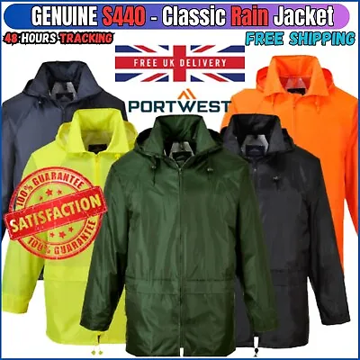 PORTWEST Classic Waterproof Rain Jacket Winter Coat Hooded-Cagoule S440 UK Stock • £14.45
