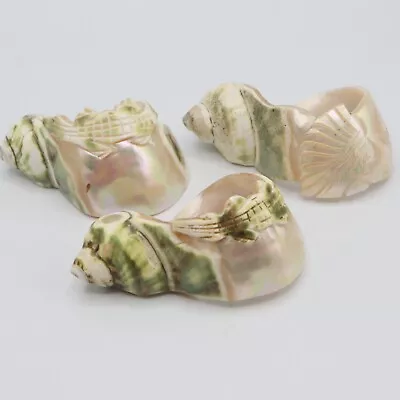 Three Vintage Mother Of Pearl Carved Shell Napkin Rings Holders • $34.99