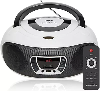 CD Player Portable Boombox CD MP3 FM Radio & Remote Control USB GTCDR-501 White • £45.95