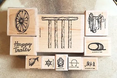1996 STAMPIN' UP Western Cowboy Lot Of 10 Wood Mounted Rubber Stamps  • $15