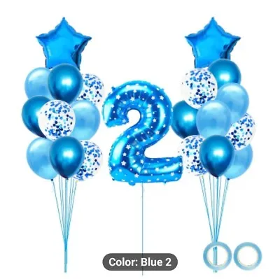 24 Pieces Balloons Blue Number 2 Metallic Confetti Ribbon Rolls • $9