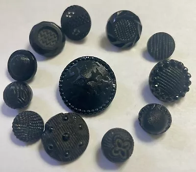 12  Antique/Vintage  Black Glass Imitating Fabric Buttons 3/8 -7/8  • $6.99