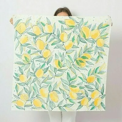 Amalfi Lemon Hand Painted Silk Square Scarf White Summer Scarf Gift For Her • $80