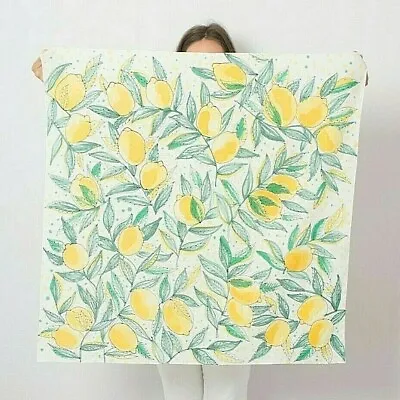 Lemon Print Hand Painted Silk Square Scarf White Summer Head Scarf Gift For Her • $75