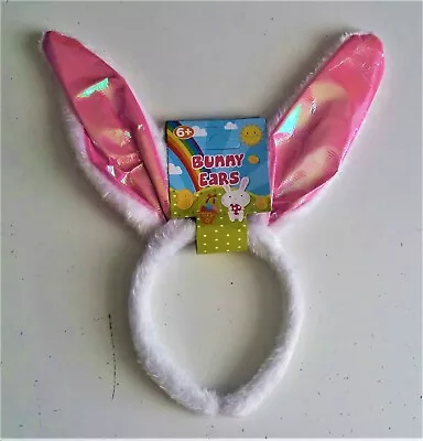 Kids Bunny Ears Headband Sparkly Pink Ears & Soft White Furry Band • £2.50