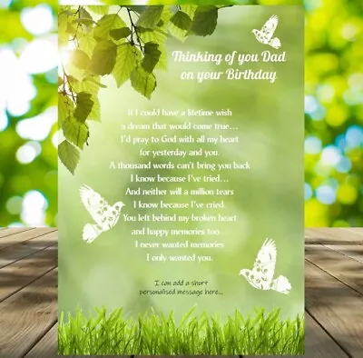 Personalised Memorial Grave Card Dad Birthday Grave Card With Plastic Stake • £3.20