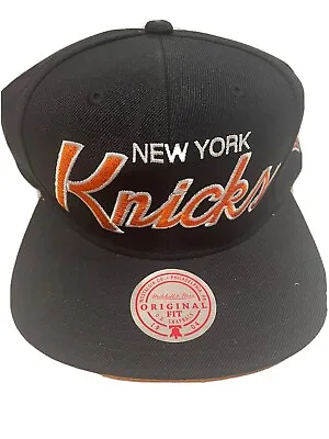 Mitchell & Ness NBA New York Knicks Black Orange White Script Snapback Hat Cap • $28.99