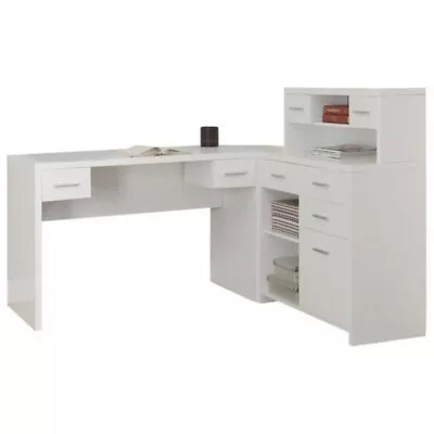 Pemberly Row L Shaped Home Office Desk With Hutch In White • $605.06