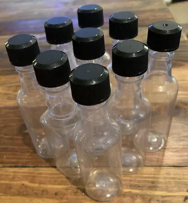 LOT OF 9 50ml Mini Empty Plastic Alcohol Liquor Bottles -Clear W/Black Caps • $8.99