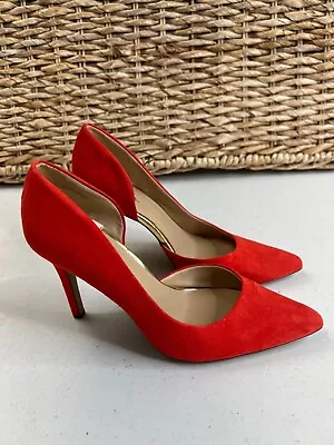 Merona Women's Lainee Pumps Shoes Size 6.5 Coral D'Orsay Faux Suede High Heel • $11.99