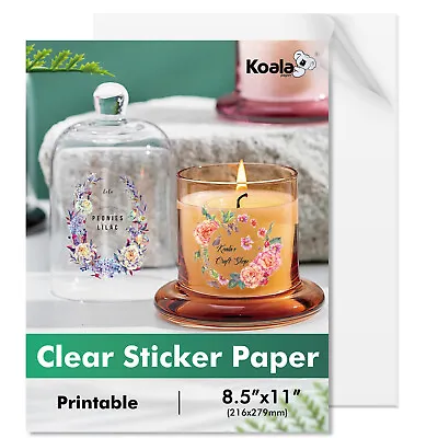 18-54PK Koala Printable Vinyl Sticker Paper 100% Clear For Inkjet & Laser 8.5x11 • $9.99