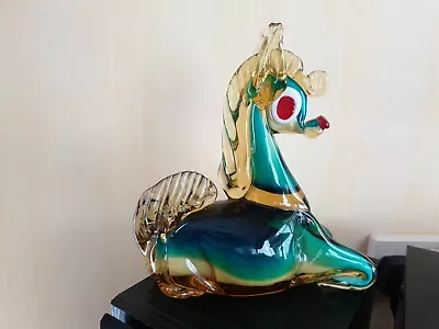 £75 • Buy VINTAGE MURANO VENETIAN GLASS GREEN AMBER SOMMERSO Pony Horse Rare
