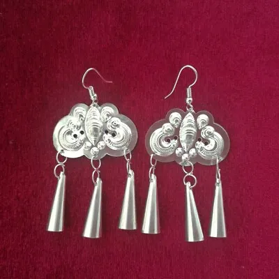 Personality Tribal Exotic Handmade Miao Silver Trumpet Tassels Butterfly Earring • $17