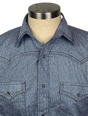 Resistol Mens Western Shirt Large L Snap Long Sleeve Blue Embroidered Used • $20.99