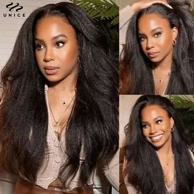 UNice Hair Peruvian Kinky Yaki Straight 13x4 Lace Front Human Hair Wigs Glueless • $127.93