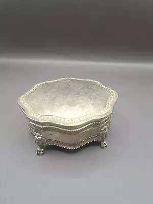 Vintage Silver Plated Jewelry Box With Lion's Paw Feet & Blue Velvet Lining GUC • $18