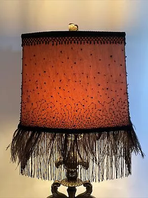 Vtg Art Deco Boho Style 1920s Lamp Shade Black Fringe Beaded Rectangle - Flapper • $79.96