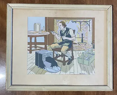 Framed Watercolor Print Of Blacksmith/craftsman /matted Signed Davidson Vintage • $15