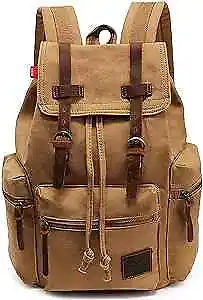  Vintage Canvas Leather Backpack Hiking Daypacks Computers Laptop Medium Khaki • $56.25