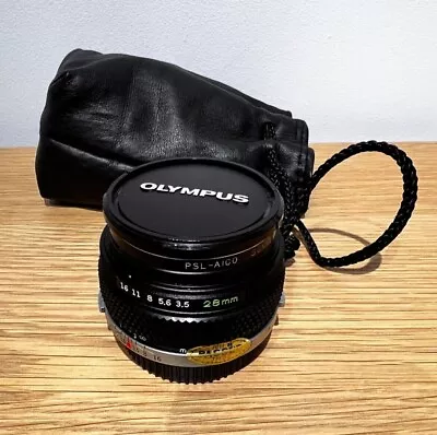 Olympus OM F=28mm 1:3.5 G.Zuiko Wide Angle Lens Caps Soft Case Good Condition • £24.99