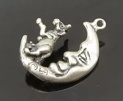 925 Sterling Silver - Vintage Petite Bull & Crescent Moon Face Pendant - PT18518 • $33.45