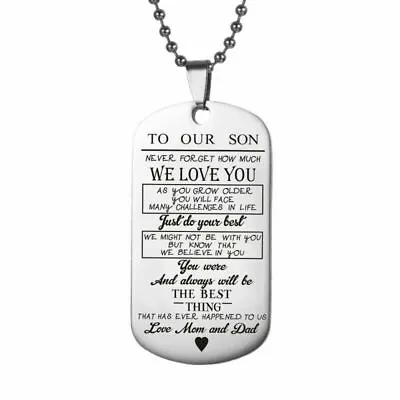 £3.99 • Buy Stainless Steel Son Daughter Necklace Badge Dog Tag Bead Chain Gift Love Mum Dad