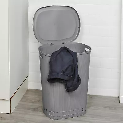 65L Line Design Plastic Dirty Laundry Clothes Washing Linen Bin Basket Organiser • £13.99