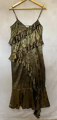 Miss Selfridge Gold Frill Midi Dress Sleeveless Women's Size UK 14 • £6.47