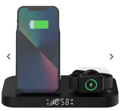 4 In 1 Alarm Clock + Wireless Android Charger Charging Station Phone Watch • £29.95