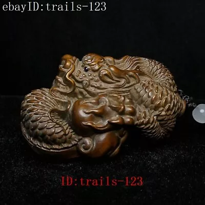 L 7 CM Chinese Boxwood Hand Carved Dragon Figure Statue Netsuke Collection Gift • $22.99