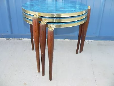 Vintage Retro MCM Set Of 3 Nesting Tables W/Marbled Formica Tops & Spider Legs • $160