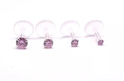 £3.95 • Buy Pink Crystal Labret Helix Tragus Bioflex Ear Bar 1.5, 2, 2.5 Or 3mm Push Fit
