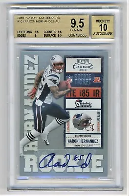 2010 Playoff Contenders Aaron Hernandez RC Auto Beckett 9.5 /10 Auto - AWESOME • $398