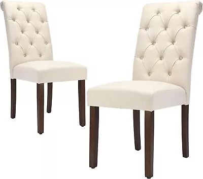 Tufted Parsons Dining Chairs Set Of 2 Elegant Fabric Set Beige  • $194.52