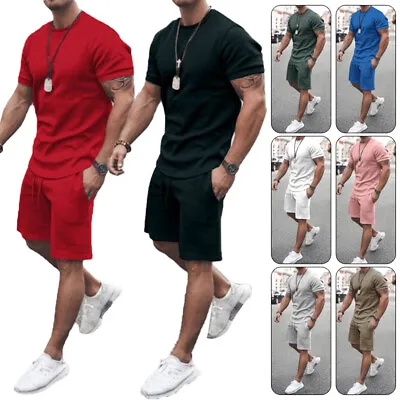 Mens Summer Outfit 2-Piece Set Casual Short Sleeve T Shirts Shorts Sweatsuit Set • $21.94