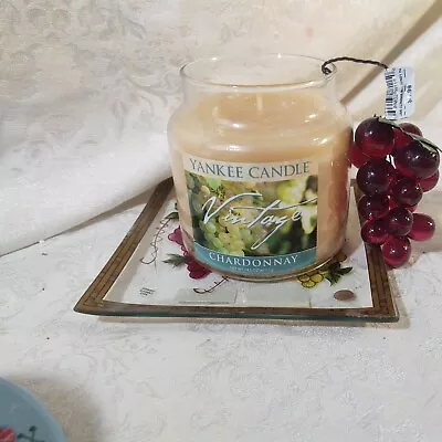 Yankee Candle Chardonnay Medium Jar Vintage Label W/Grapes Cling & Plate - NWT • £28.94