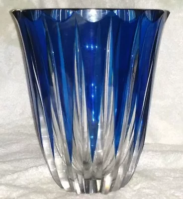 $350 • Buy Rare Val St. Lambert Heavy Cobalt Blue Cut To Clear Crystal Vase Signed 9 
