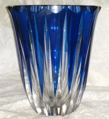 $350 • Buy Rare Val St. Lambert Heavy Cobalt Blue Cut To Clear Crystal Vase Signed 9 