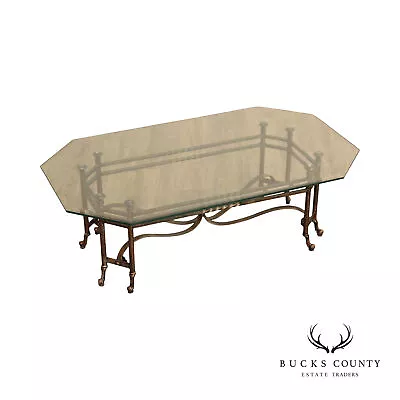 Regency Style Wrought Iron Glass Top Coffee Table • $395