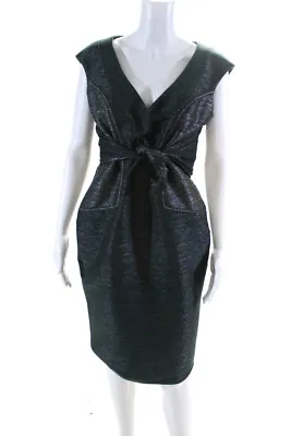 $55.01 • Buy ZAC Zac Posen Womens V Neck Tie Front Sheath Dress Forrest Green Size 10