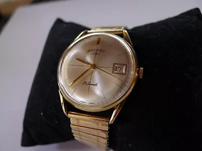 MENS VINTAGE ROTARY 21j  DATEEXCELLENT W ORDER EXCALIBUR  ROLLED GOLD STRAP • £22.50