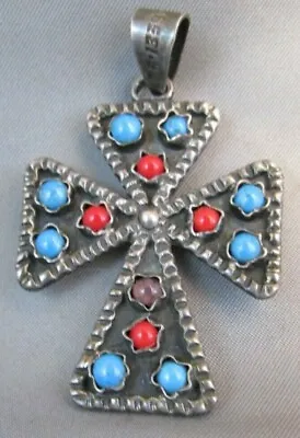 RARE TAXCO STERLING SILVER TURQUOISE CORAL CROSS PENDANT TR-1359 MATL Style  • $185