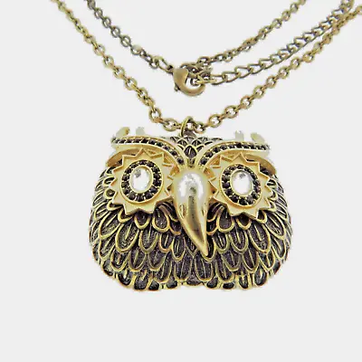 Vintage Crystal Owl Pendant Necklace 1.75 X 30 Inch • $18.99