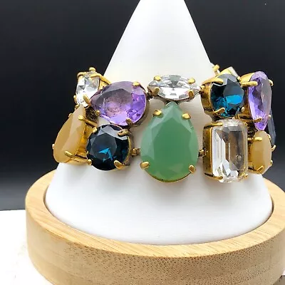 J. Crew Bracelet Colorful Statement Chunky Faceted Rhinestone Antique Gold Tone • $54.85