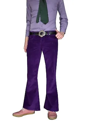 £36.99 • Buy FLARES Purple Mens STRETCH Bell Bottoms Cords Hippie Vtg Mod Trousers 70s 60s