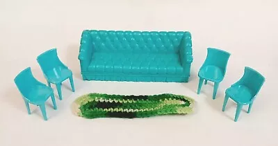 Marx Little Hostess Dollhouse Furniture Couch Tufted Sofa Aqua Plus Plasco Chair • $17.50