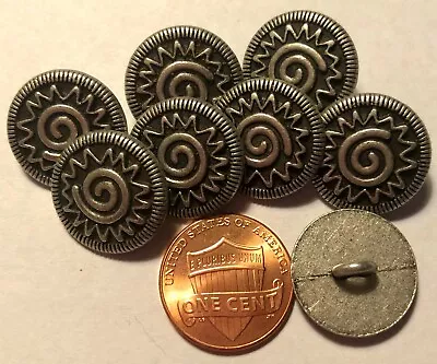 8 Antiqued Silver Tone Metal Shank Buttons 11/16  17.5mm 9566 • $6.99